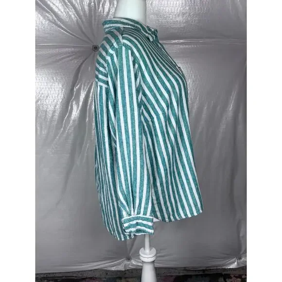 Universal Thread XXL Linen Blend Striped Button Down Shirt Green White Relaxed - Picture 4 of 10